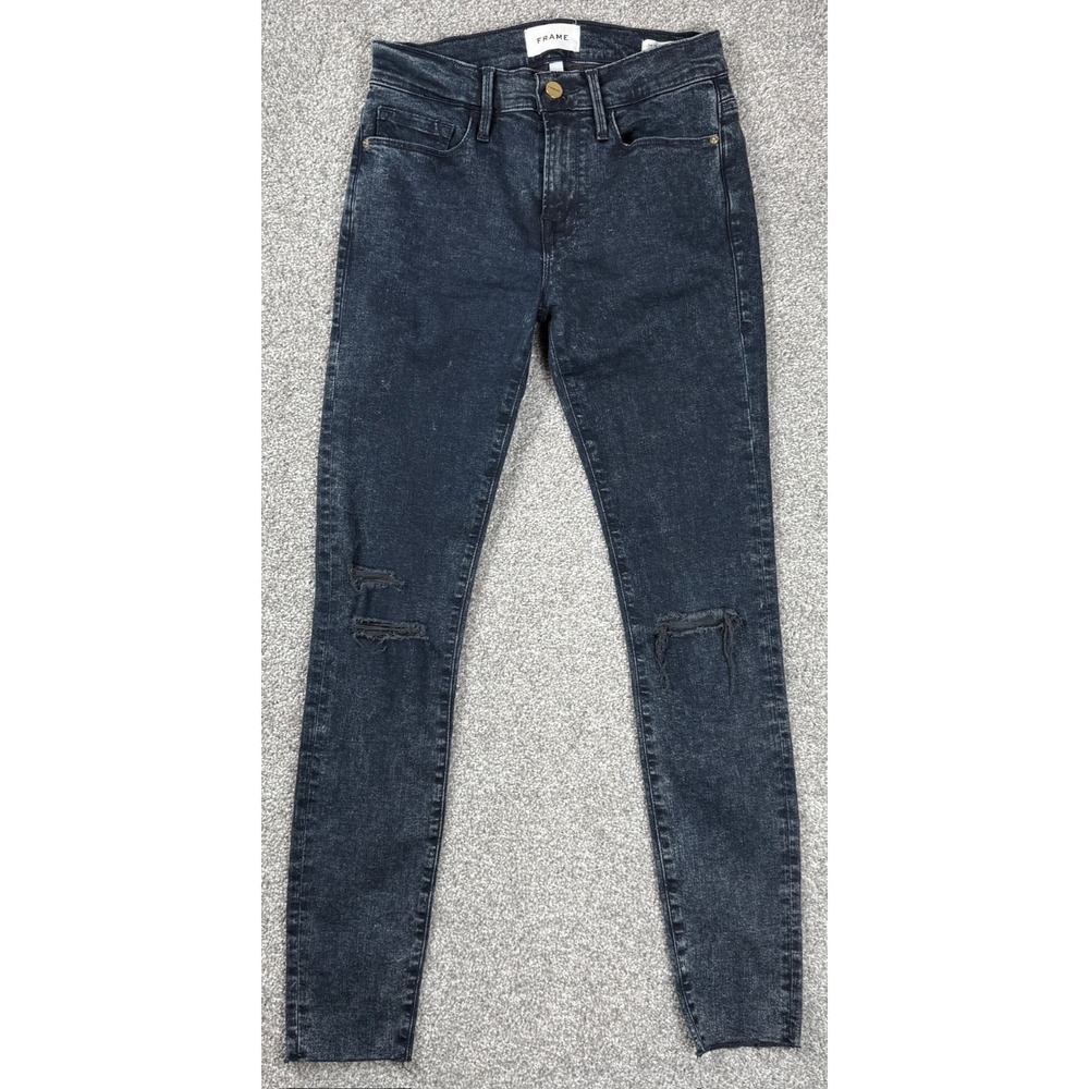 FRAME Le Skinny de Jeanne Jeans Womens 27 Dean Rips Raw Hem‎ Stretch Denim